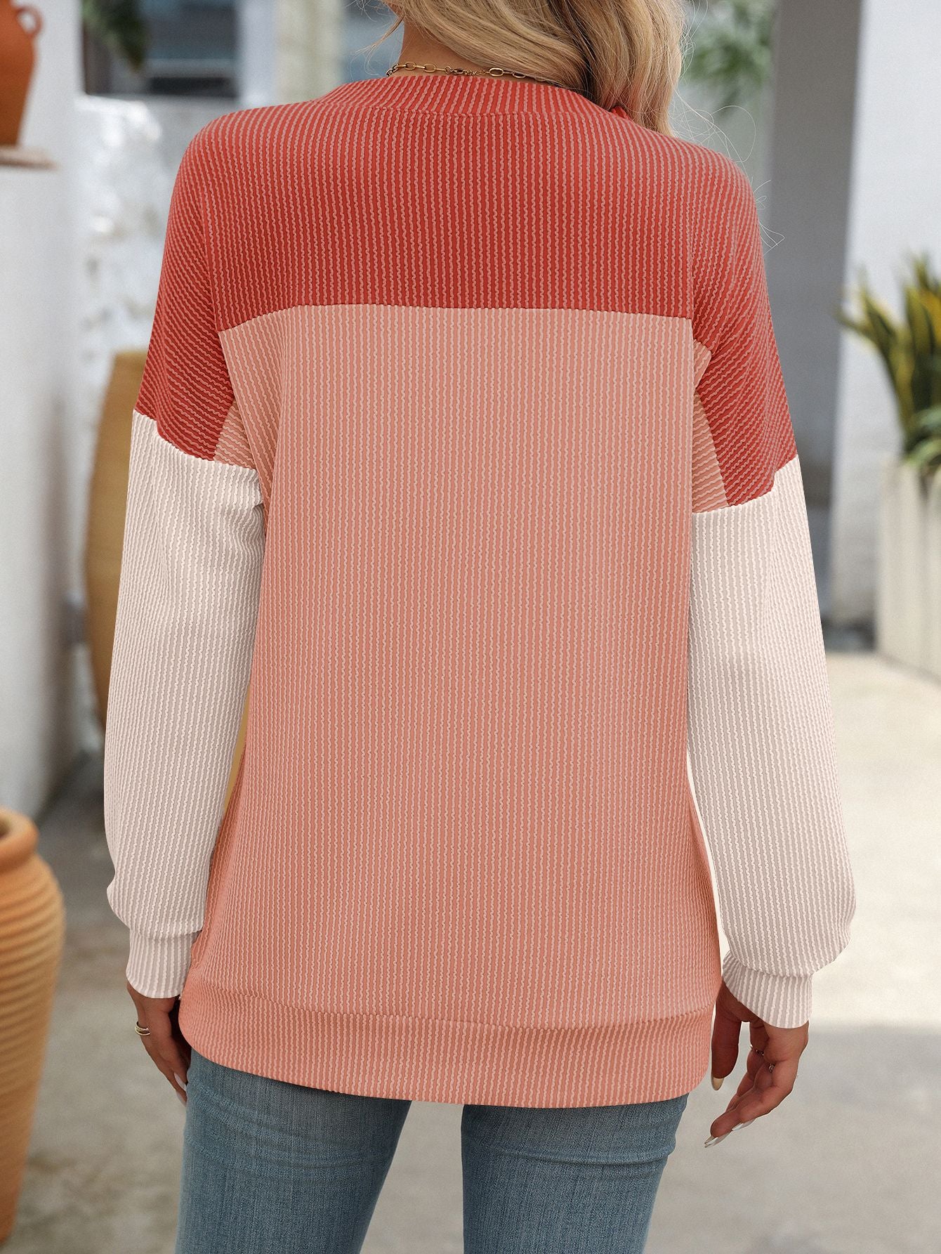 Twist Strip Color Long Sleeve Pullover Sweater