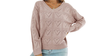 Heart Plaid Long Sleeved Knitwear Sweater