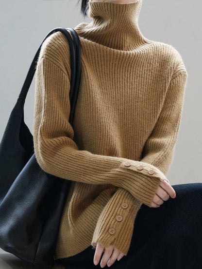 Soft Turtleneck Button Knit Sweater