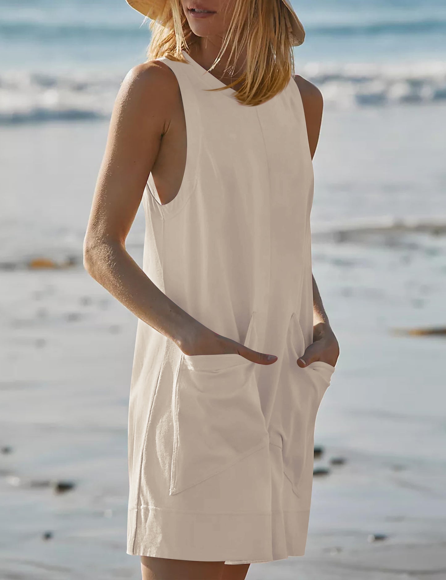 Casual Pockets Sleeveless Romper