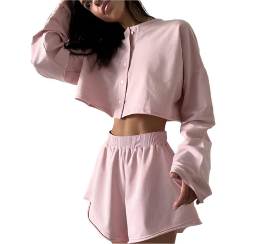 Long Sleeve Top Shorts Pajamas Set