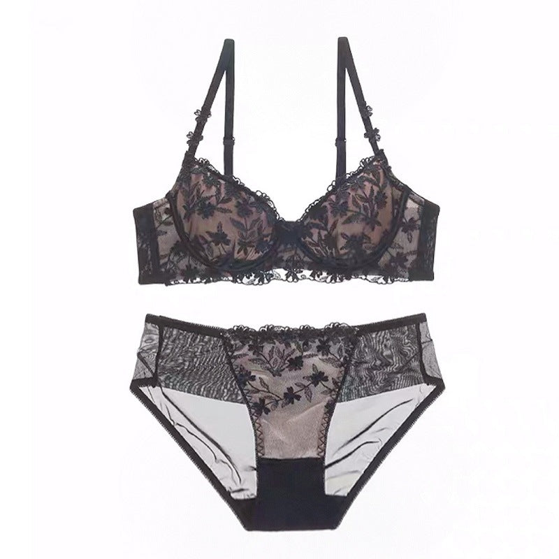 French Push up Adjusting Embroidered Floral Lace Bra Set