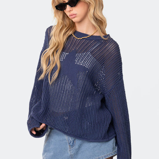 Sexy Hollow Cutout Knitted Niche Loose Pullover Sweater
