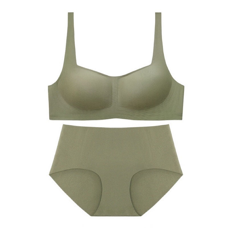 Seamless Square Collar Thin Wireless Soft Support Jelly Bra Set