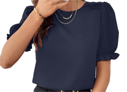 Solid Color Round Neck Shirt Top