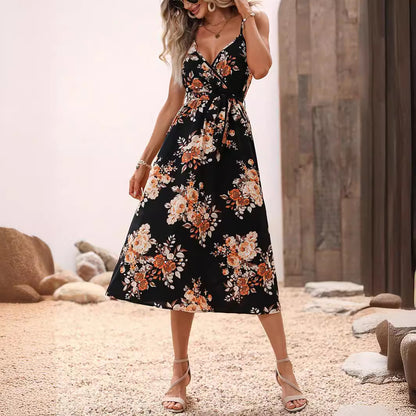 Summer Printed Waist Strap Dress