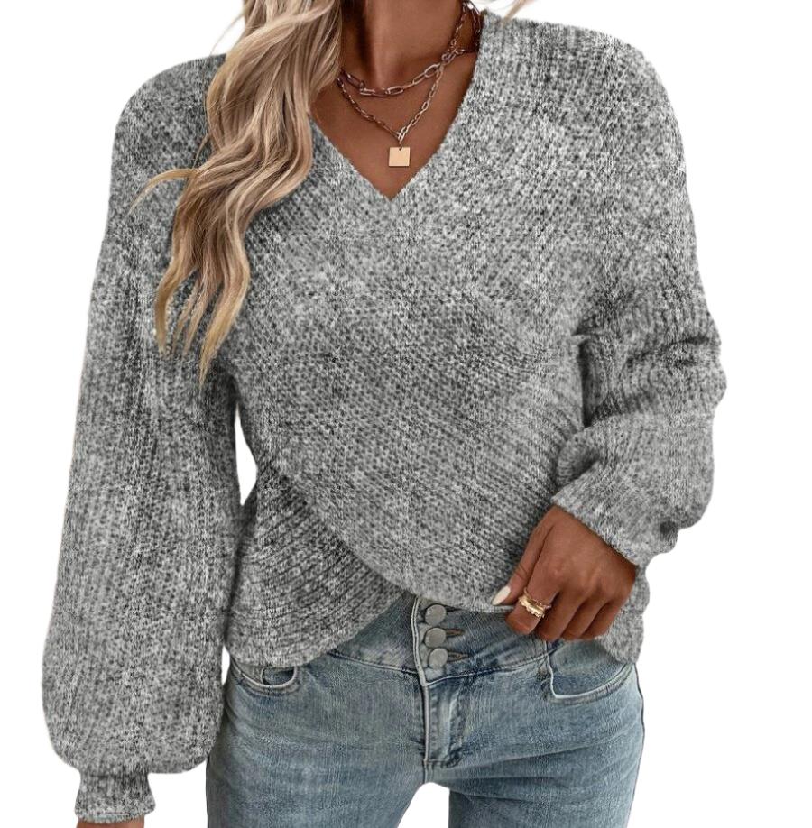 Elegant Cross V-neck Loose Pullover Sweater