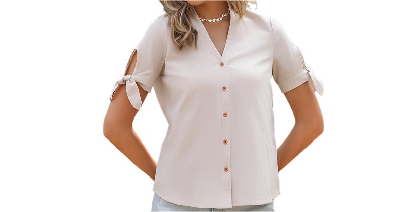 Collared Tied Short Sleeved Top