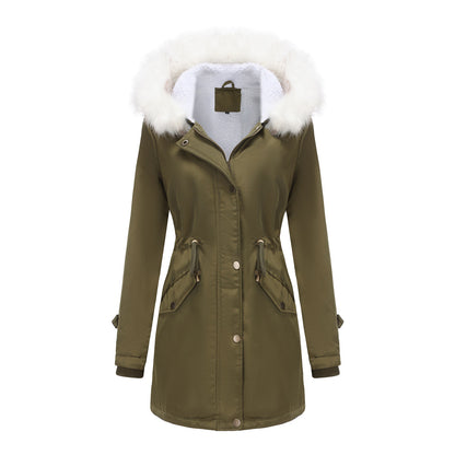 Detachable Fur Collar Hooded Cotton Padded Fleece Padded Coat