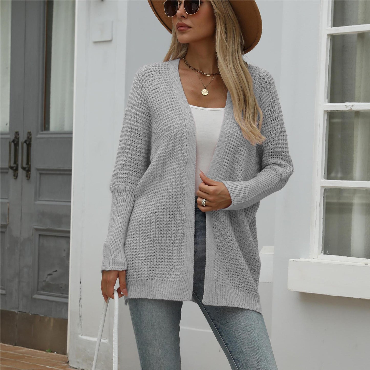 Knitted Loose Solid Color Cardigan Sweater