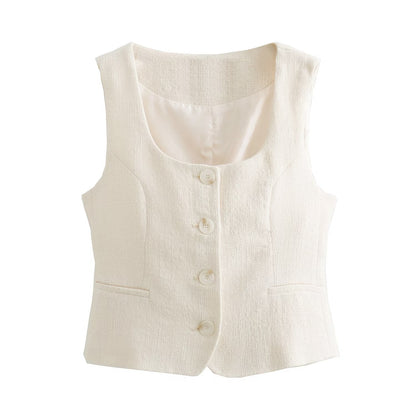 Square Collar Single-Breasted Slim Vest Top