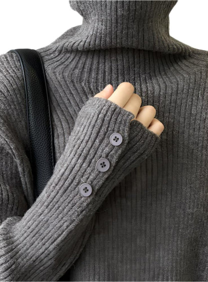 Soft Turtleneck Button Knit Sweater