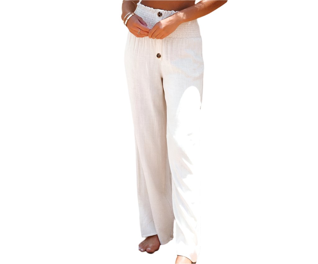 Casual Button Elastic Waist Wide Leg Pants