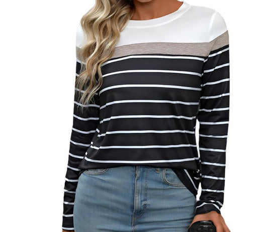 Striped Stitching Long Sleeved Top