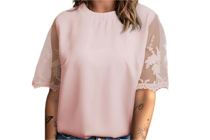 Short Lace Sleeve Chiffon Shirt