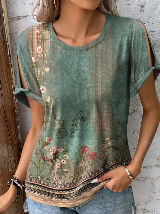 Casual Ethnic Short Sleeve Printed T-Shirt