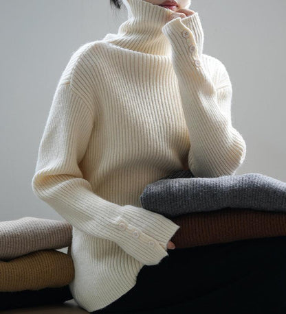 Soft Turtleneck Button Knit Sweater