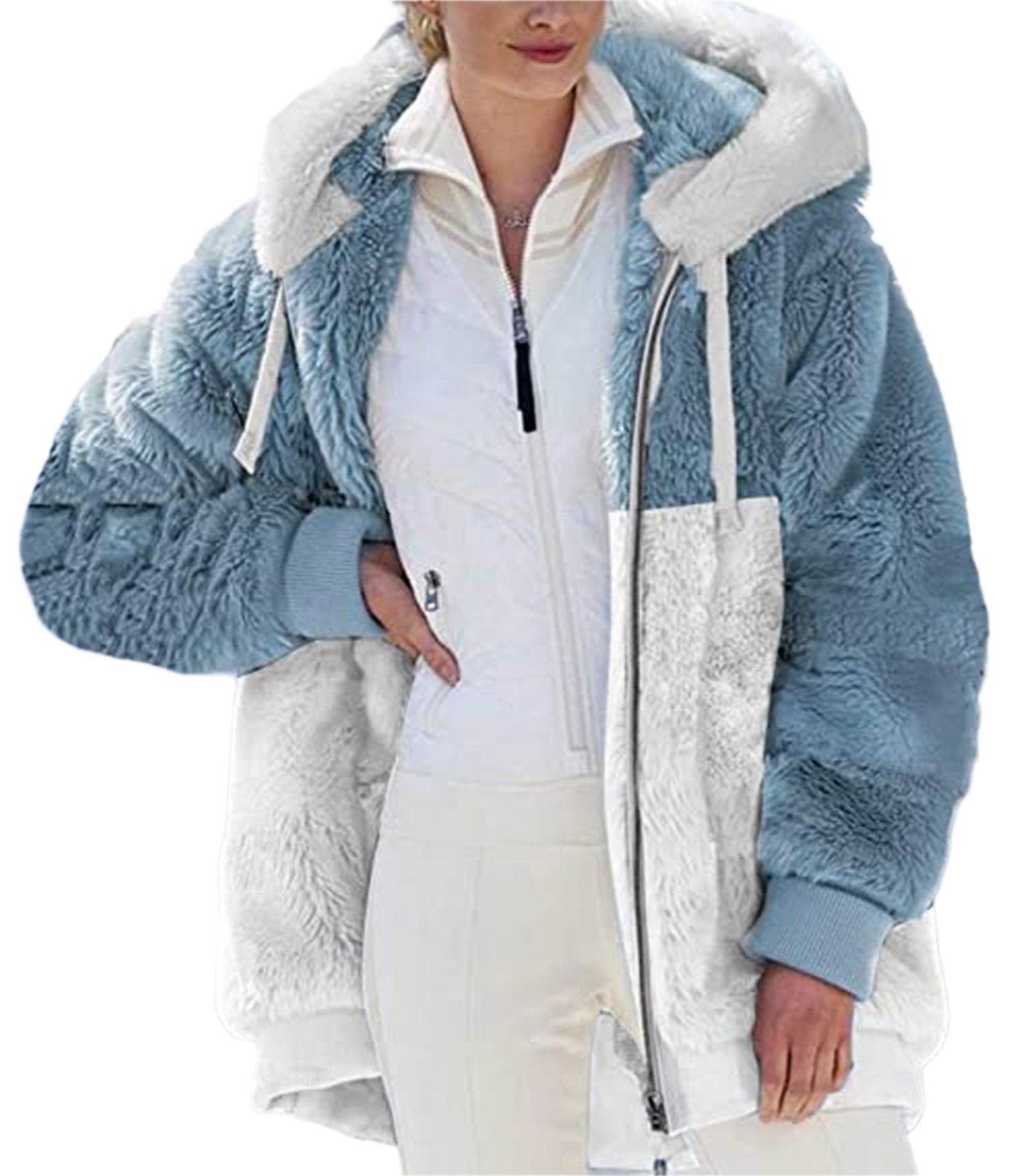 Loose Plush Zipper Hooded Coat