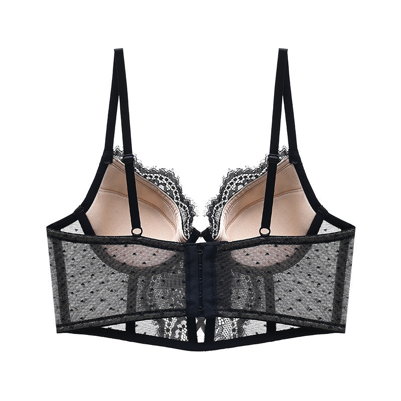 French Transparent Lace Corset Thin Cup Soft Steel Ring Boning Corset Push-up Bra Set