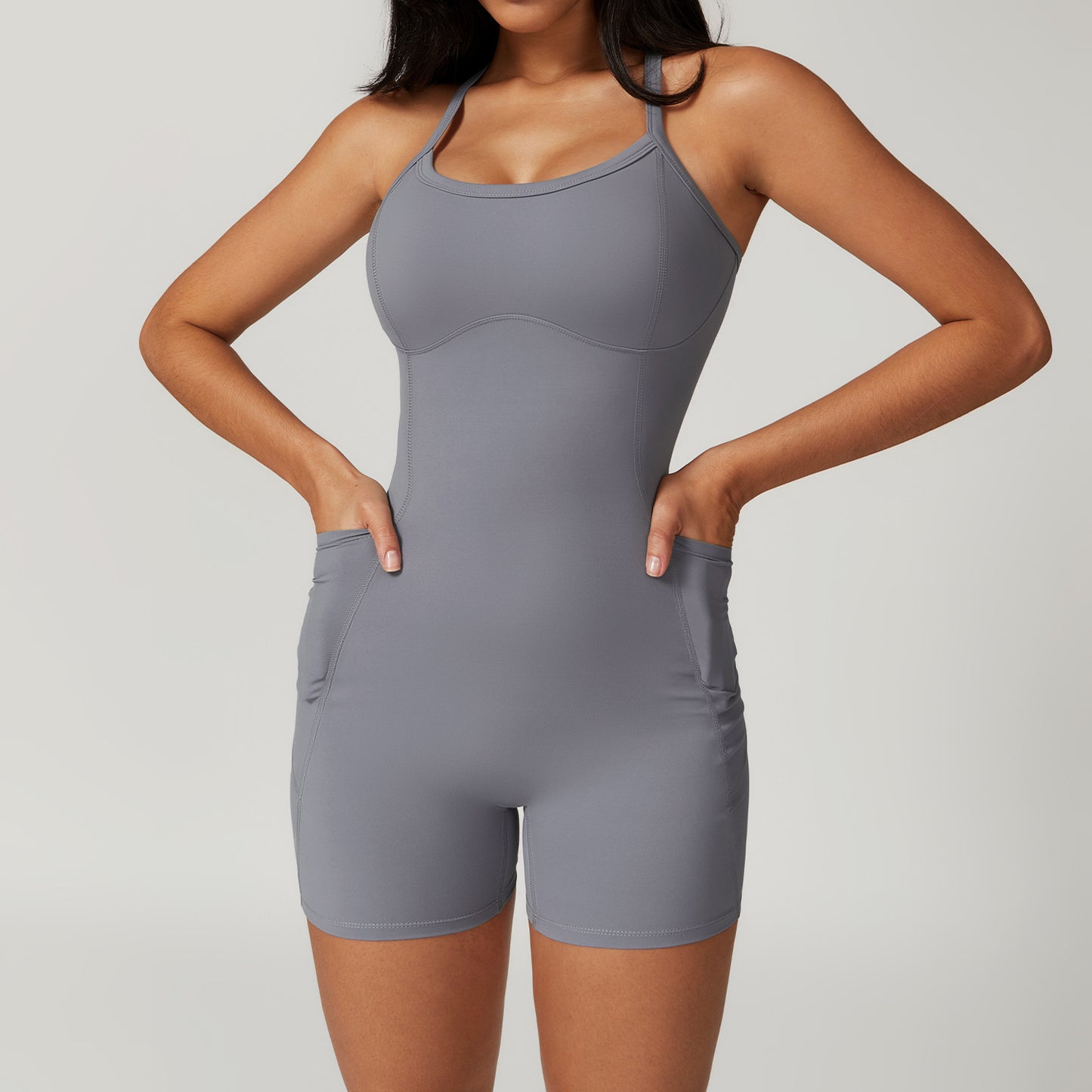 Pocket Casual Tight Back Yoga Quick Drying Nude Feel Sports Workout Romper