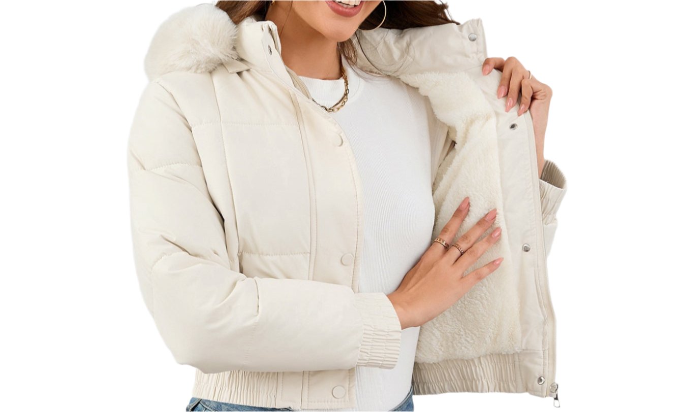 High Waist Fur Collar Fleece Cotton Padded Jacket