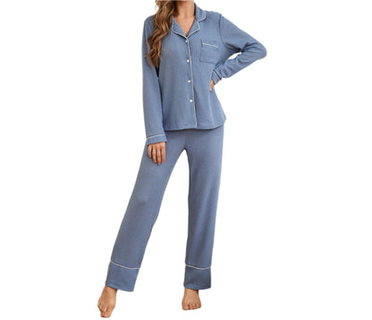 Waffle Long Sleeved Shirt Trousers Loungewear Set