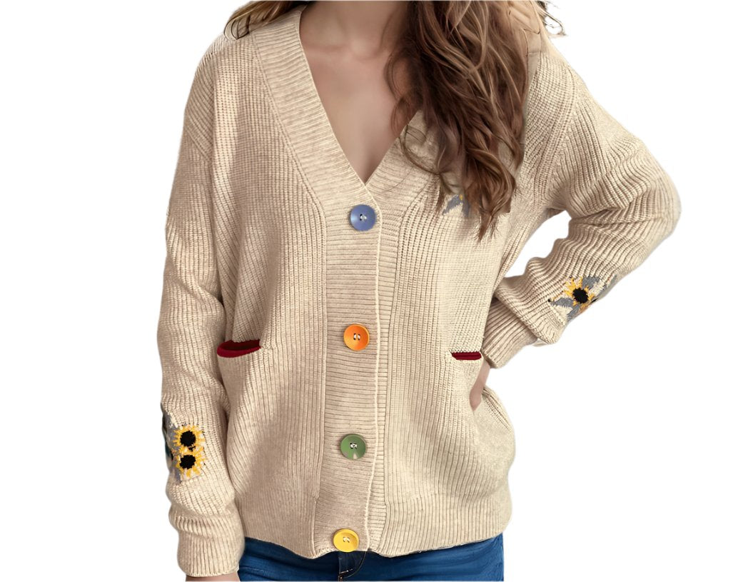 V-neck Embroidery Cardigan