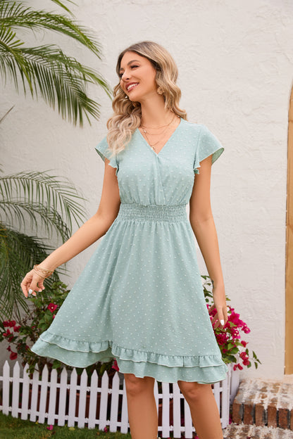 Short Sleeve Waist Stretch Dress