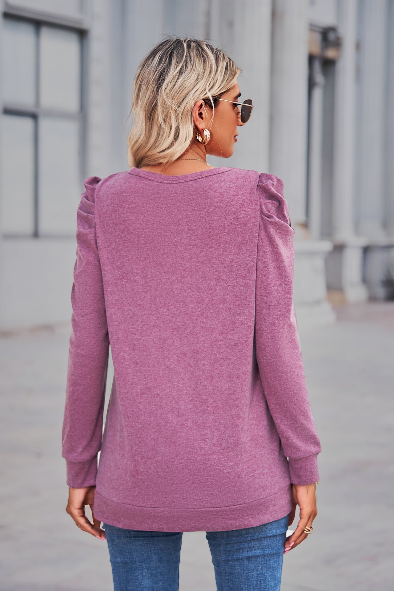 Loose Long-Sleeve Solid Color Shirt