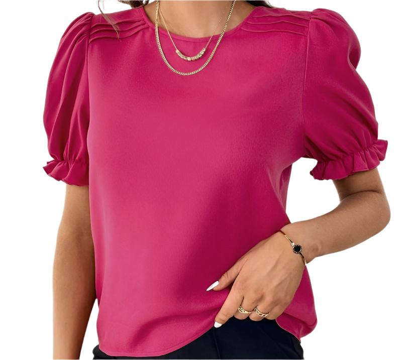 Solid Color Round Neck Shirt Top