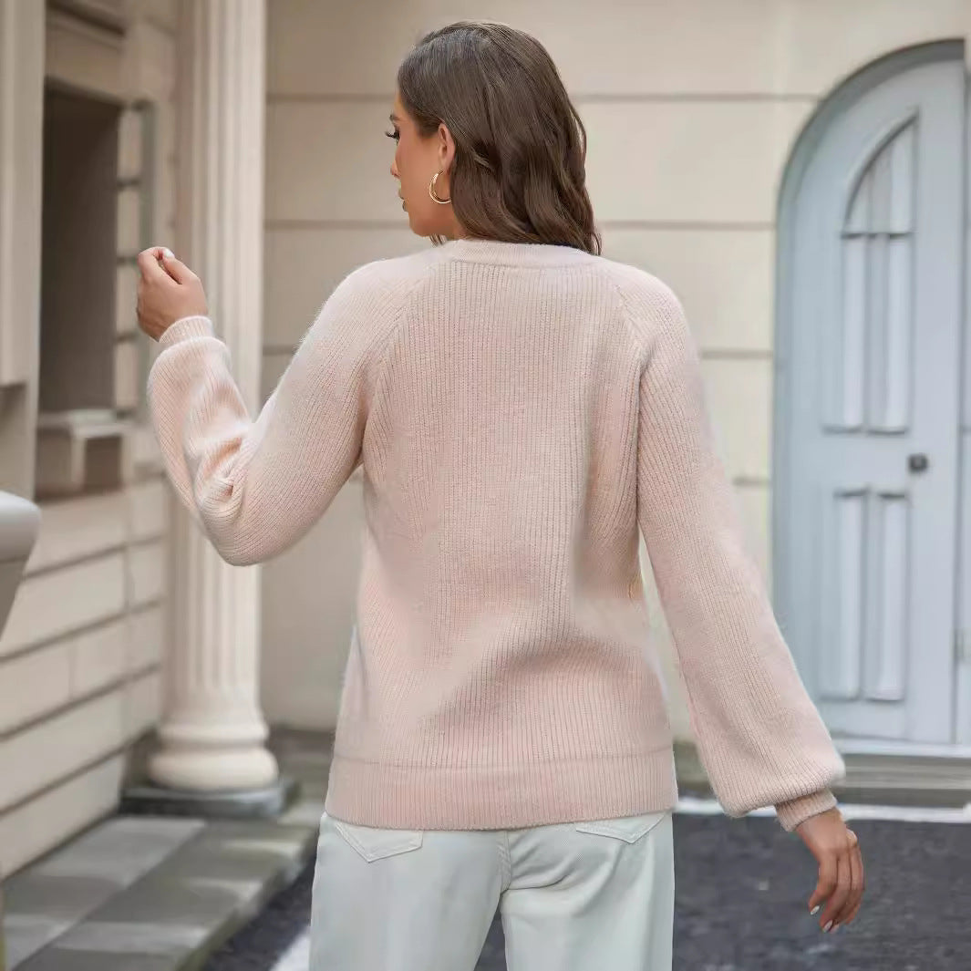 Pullover Round Neck Raglan Sleeves Knitted Sweater