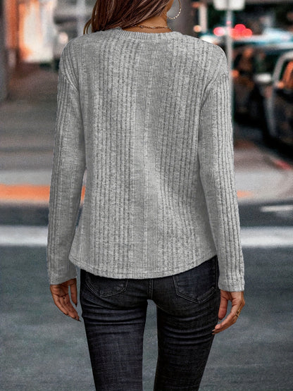 Casual Solid Color Woolen Design Long Sleeve Top