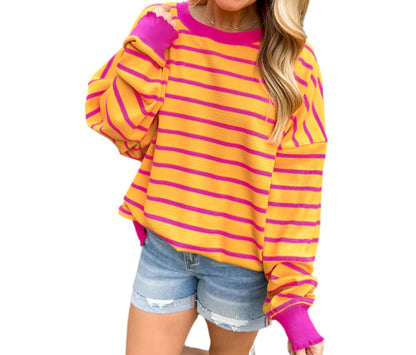 Casual Striped Trim Sweater