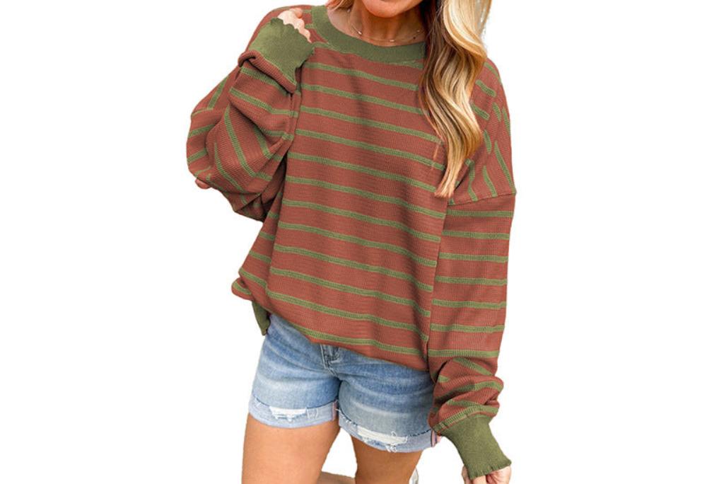 Casual Striped Trim Sweater