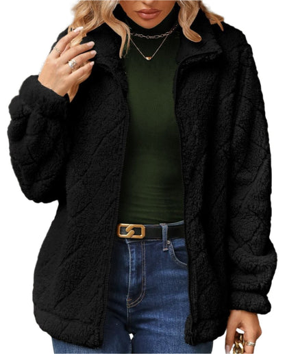 Autumn Winter Zipper Diamond Plush Coat