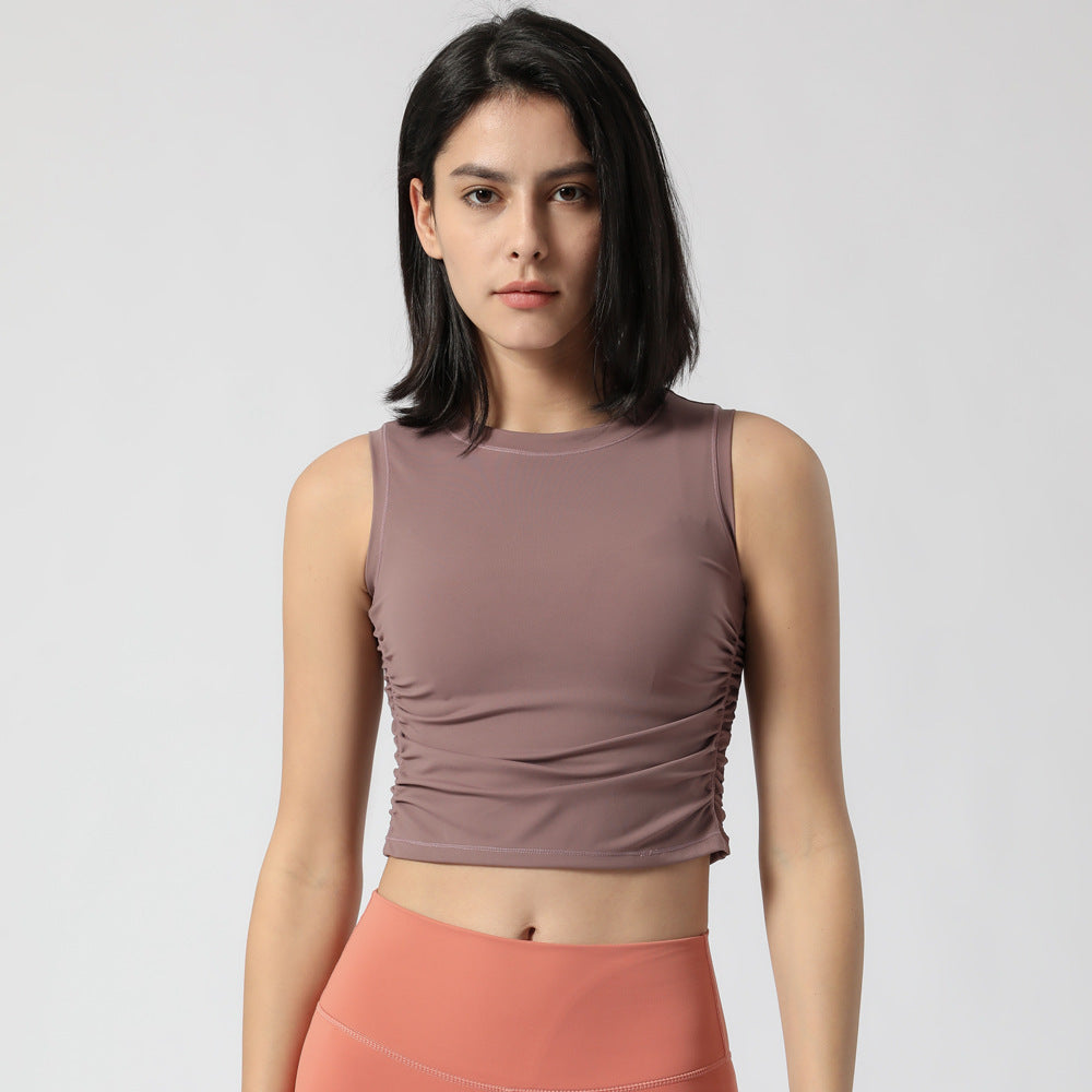 Sports Yoga Exercise Side Waist Beam Fold Cropped Fitness Top