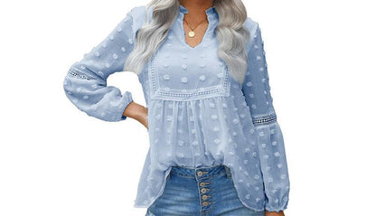 Lace Chiffon Long Sleeve Shirt Top