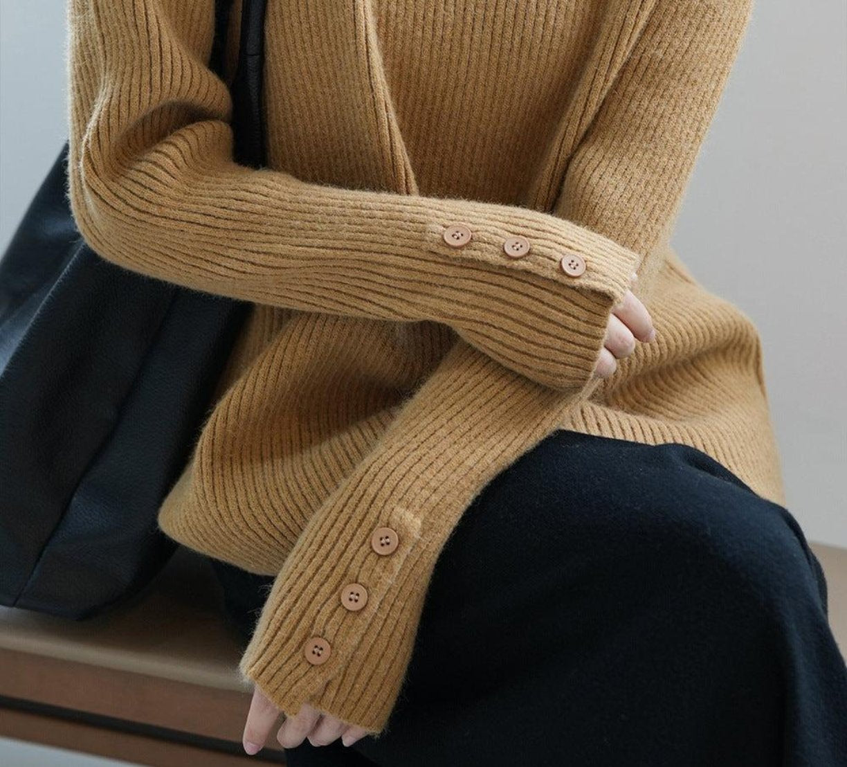 Soft Turtleneck Button Knit Sweater