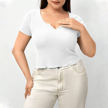 Plus Size Waffle Breathable Slim Solid Color Top