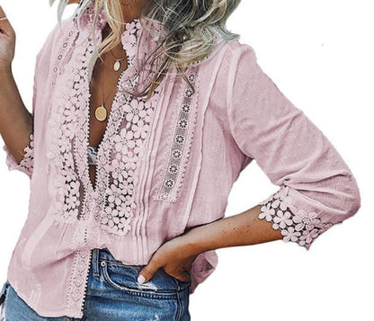 Lace Embroidery Long Sleeve Top