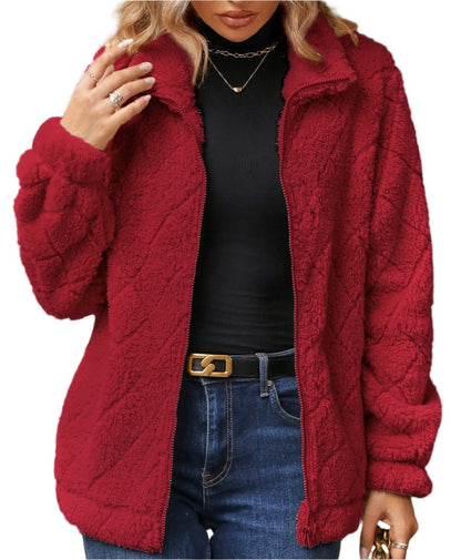 Autumn Winter Zipper Diamond Plush Coat