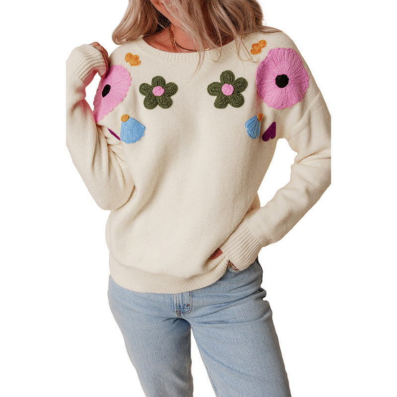 Knitted Floral Embroidered Sweater