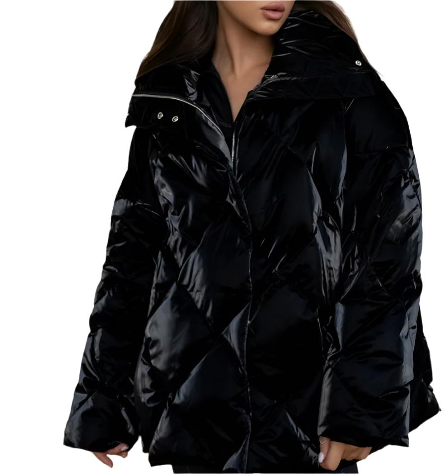 Rhombus Baggy Matte Glossy Collared Cotton Padded Coat