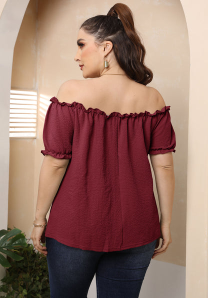 Plus Size Ruffled off-Shoulder Sexy Casual Sweet Short-Sleeved Top