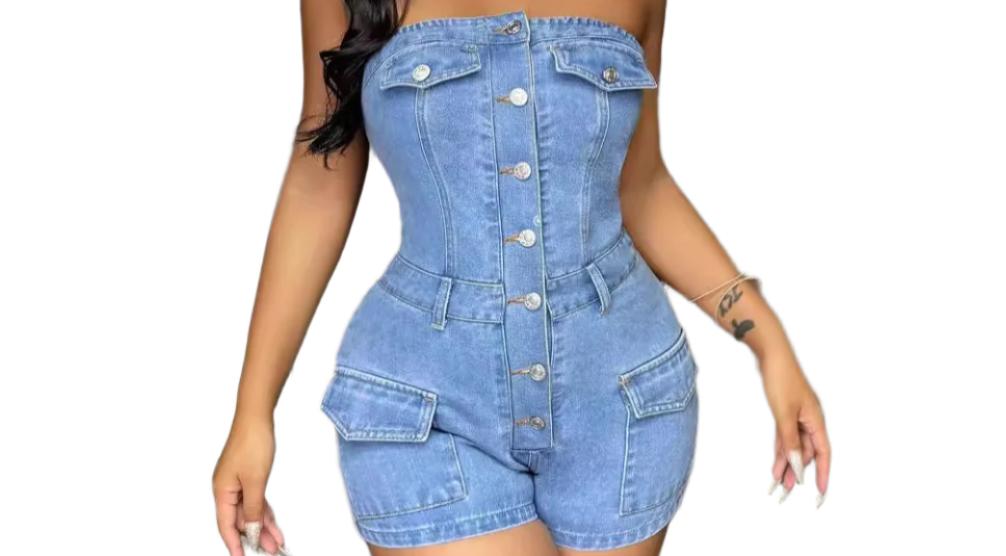 Slim Fit Tube Top Denim Romper