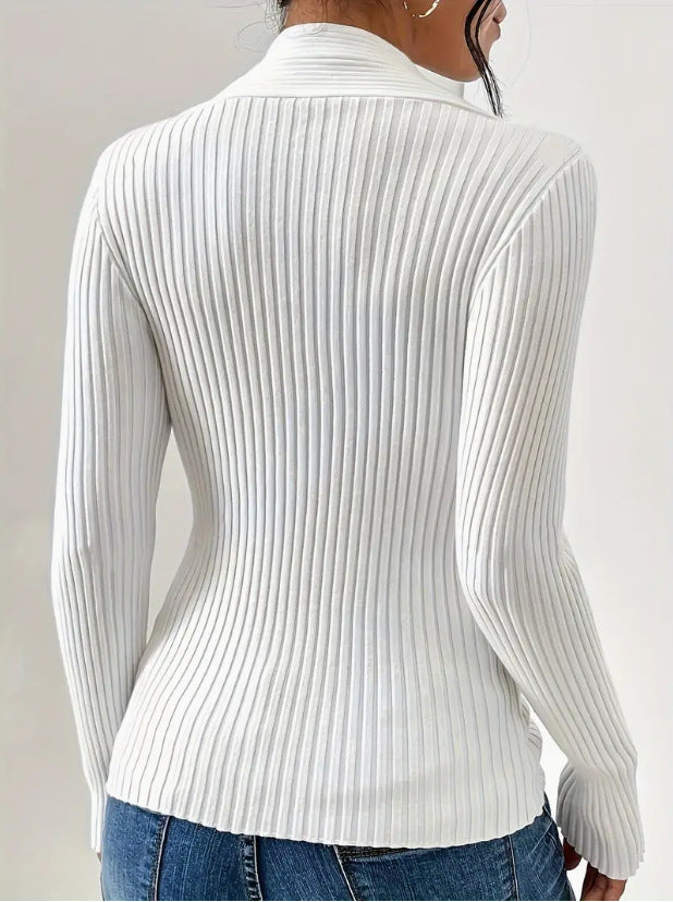 Knitwear Thread Slit Hemline Long Sleeve Sweater