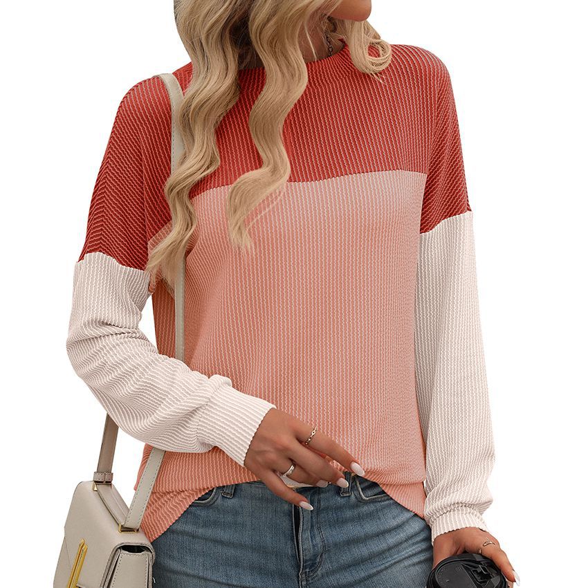 Twist Strip Color Long Sleeve Pullover Sweater