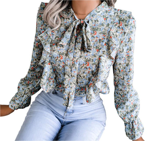 Floral Chiffon Lace-up Shirt