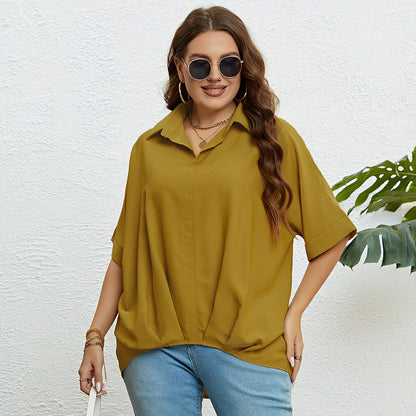 Plus Size V-Neck Slimming Five Quarter Sleeve Top