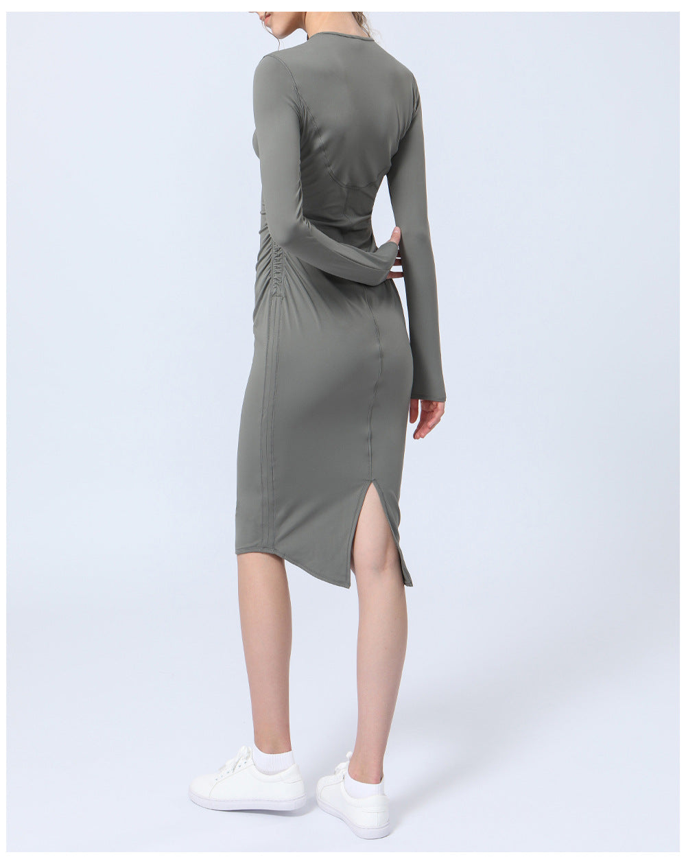 Yoga Long Sleeve Sports Back Slit Half Length Dress